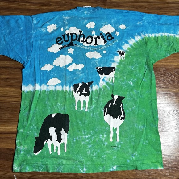 Vintage Liquid Blue Shirt Men's XXL Tie Dye Ben & Jerry's Ice Cream Euphoria Cow - Picture 7 of 11